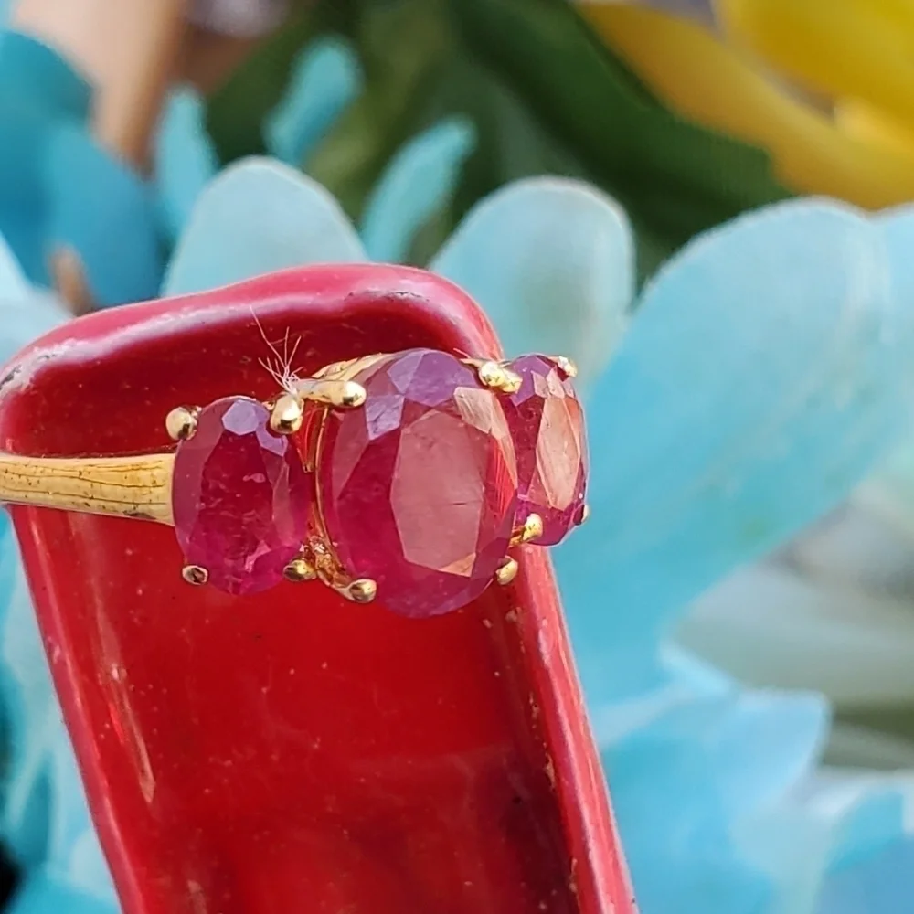 SaleAfrican Ruby Trilogy Ring in Vermeil Yellow Gold Over Sterling Silver 3.35ct